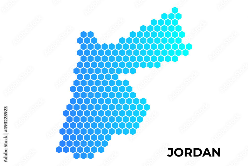 Jordan map digital hexagon shape on white background vector illustration
