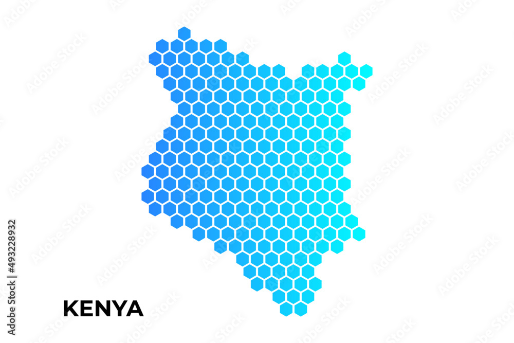 Kenya map digital hexagon shape on white background vector illustration