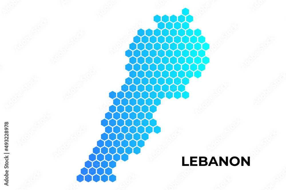 Lebanon map digital hexagon shape on white background vector illustration