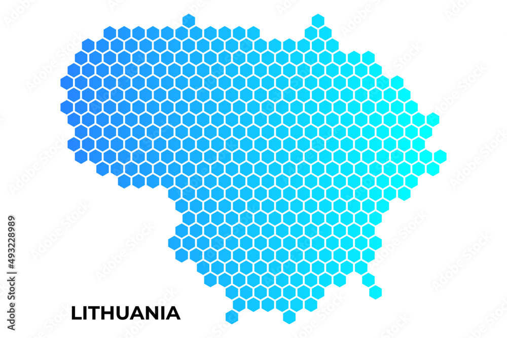 Lithuania map digital hexagon shape on white background vector illustration
