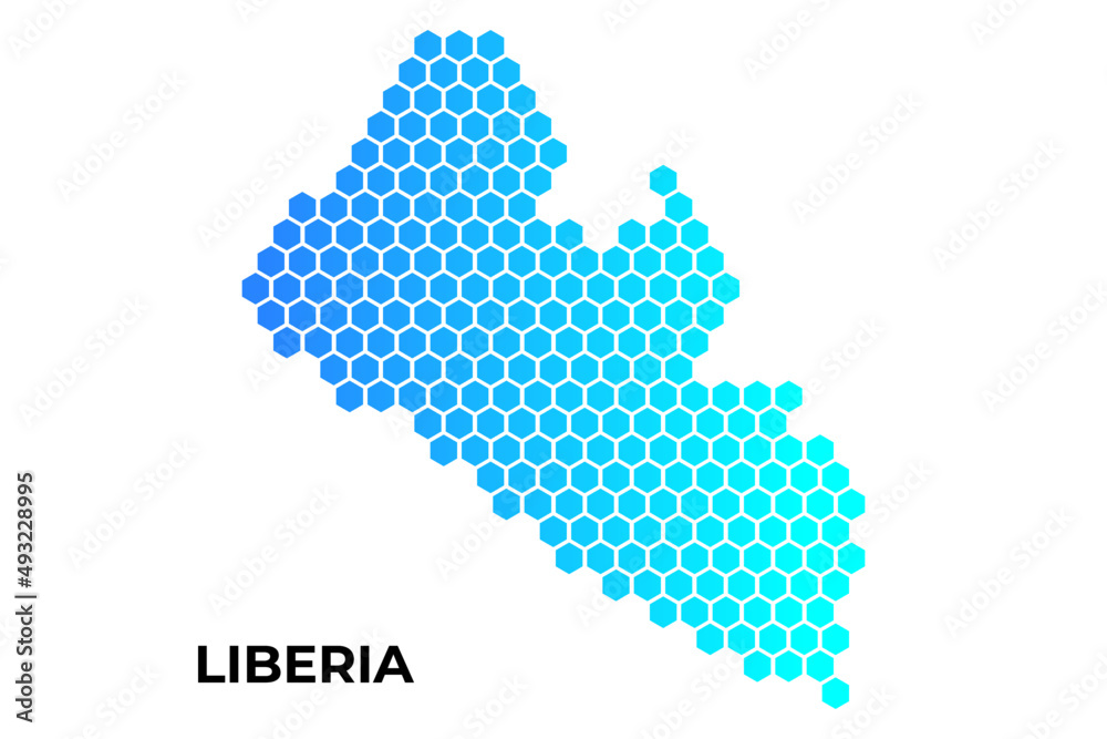 Liberia map digital hexagon shape on white background vector illustration