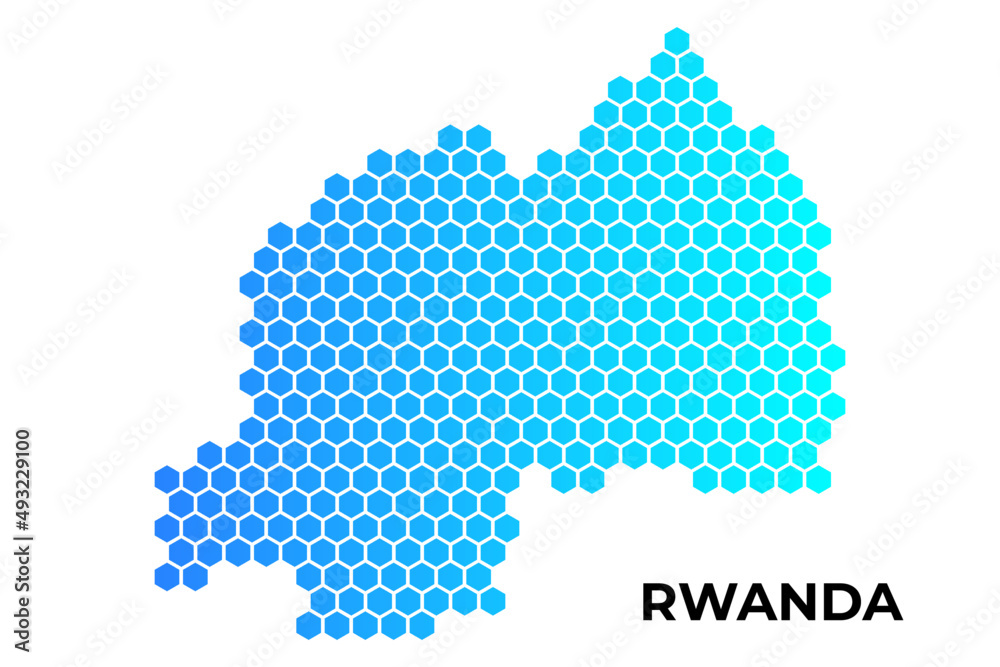 Rwanda map digital hexagon shape on white background vector illustration