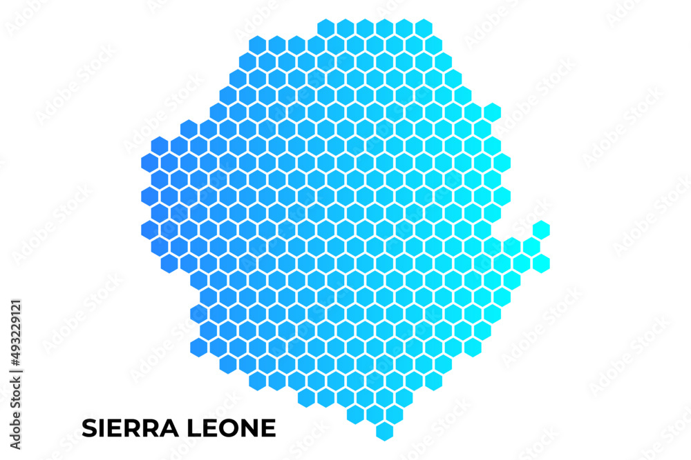  Sierra Leone map digital hexagon shape on white background vector illustration