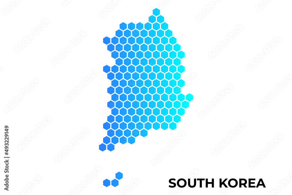  South Korea map digital hexagon shape on white background vector illustration