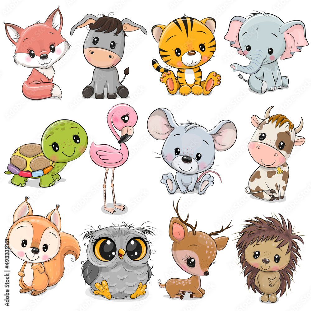 Naklejka premium Cute Cartoon Animals on a white background
