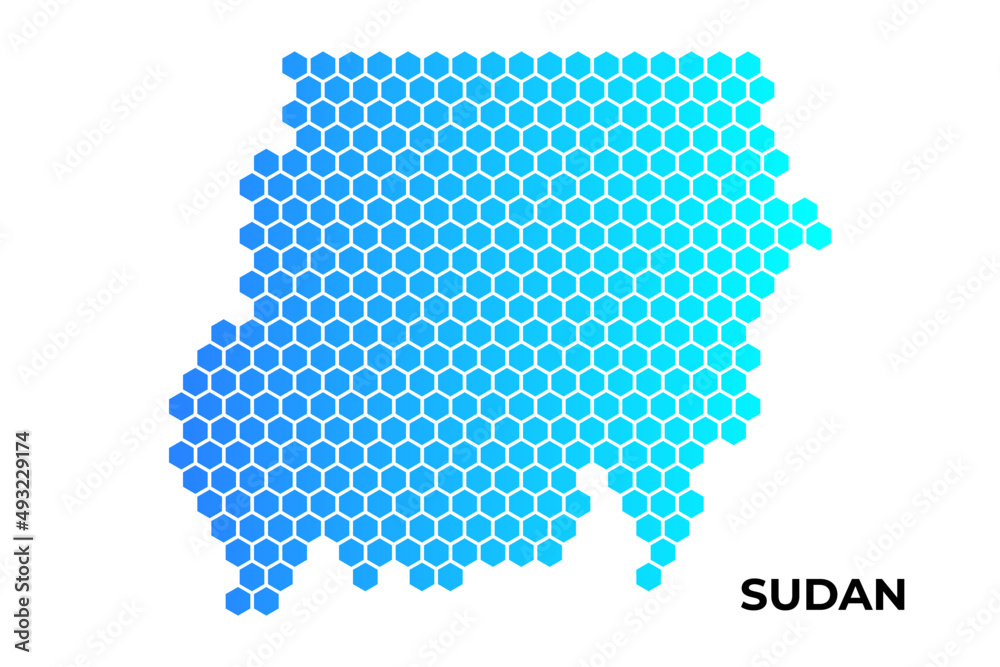 Sudan map digital hexagon shape on white background vector illustration