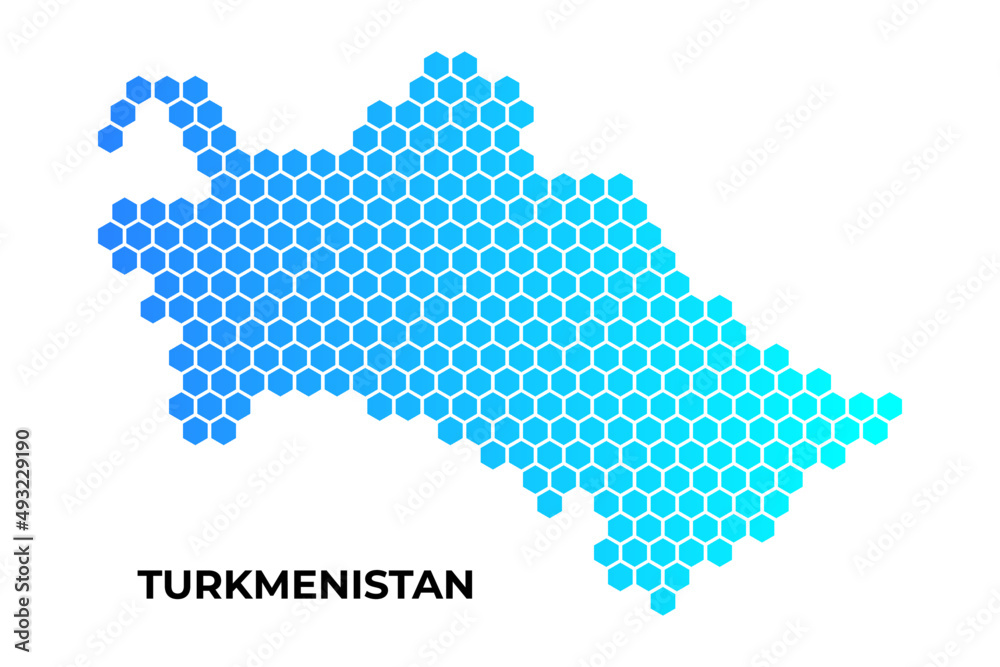 Turkmenistan map digital hexagon shape on white background vector illustration