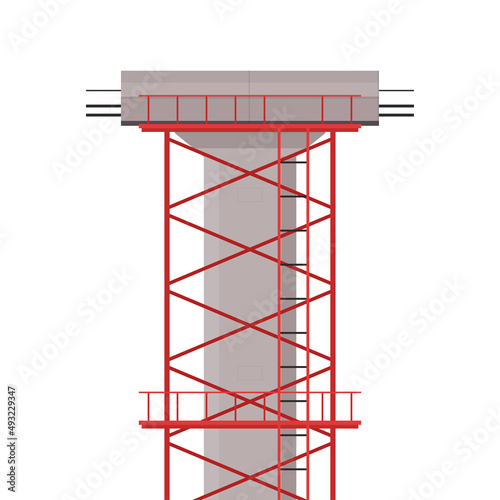 Scaffolding vector. Bridge pillar. Construction. Bridge posts under construction.