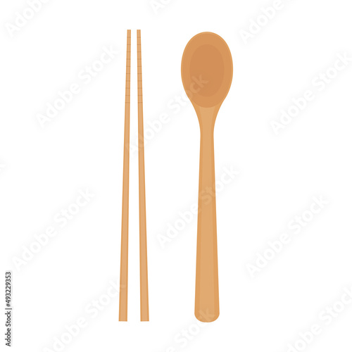 Chopsticks and spoon vector. chopsticks white background. wallpaper. free space for text. copy space.