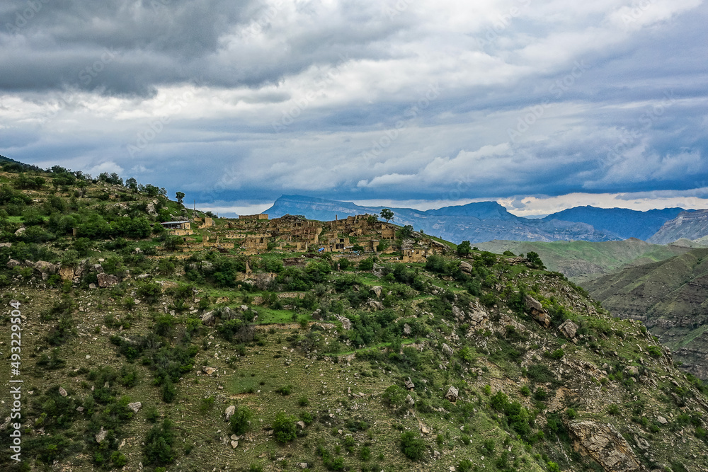 Views of the mountains of Dagestan near the village of Gamsutl. Russia June 2021