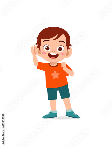 little boy standing and try to hear sound
