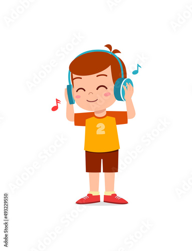 little boy listening music from the smartphone