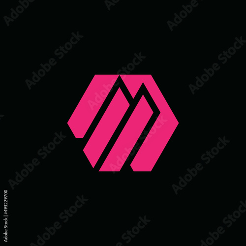 Modern geometric Logo for M of sliced hexagon. Simple logotype initial design for personal and company branding. EPS8