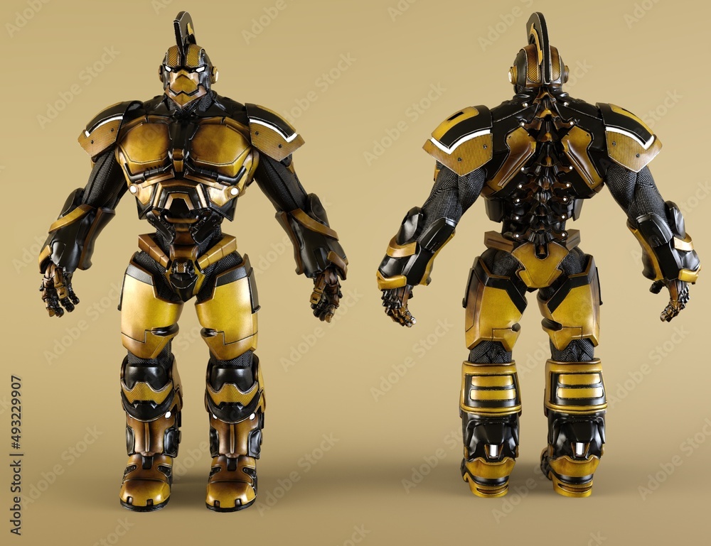 3d robot from front and from back 3d robot from front and from back