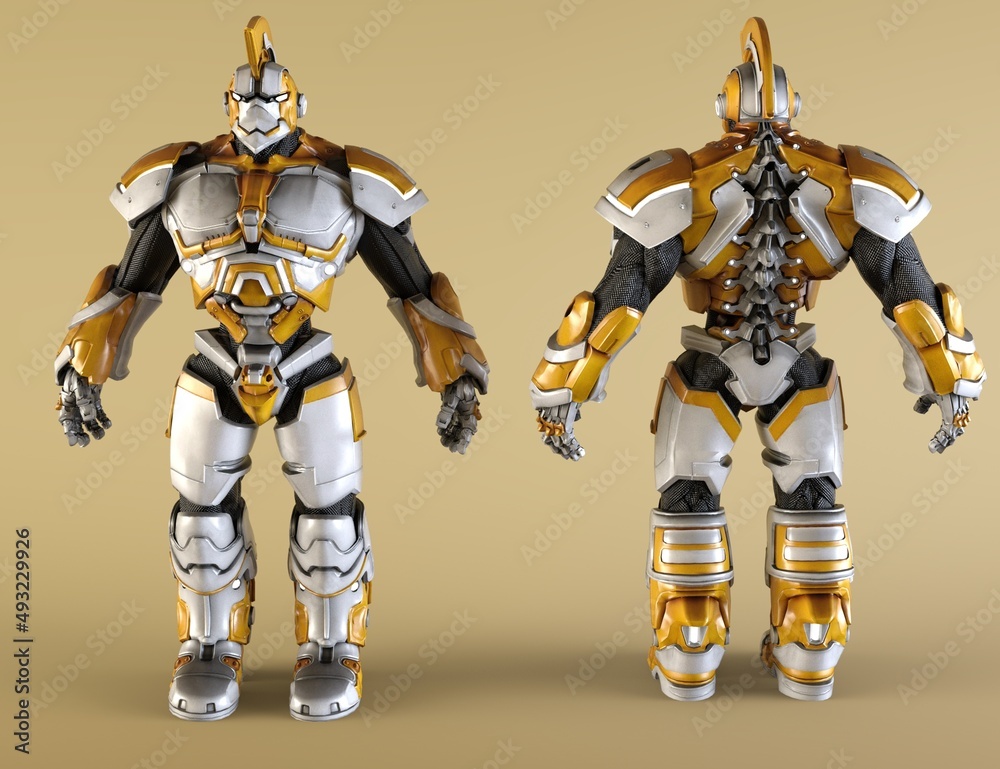 3d robot from front and from back 3d robot from front and from back