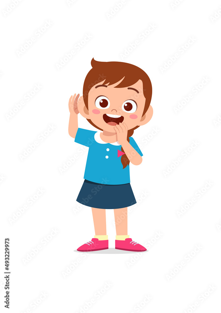 little girl standing and try to hear sound little girl standing and try to hear sound