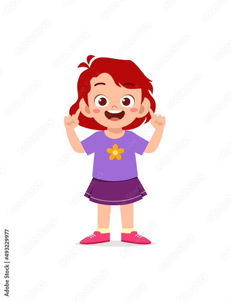 little girl standing and try to hear sound little girl standing and try to hear sound