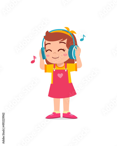 little girl listening music from the smartphone