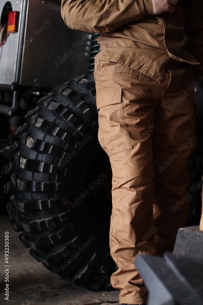 Brown tactical pants. Army. Military clothing.