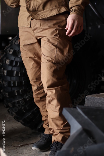 Brown tactical pants. Army. Military clothing.