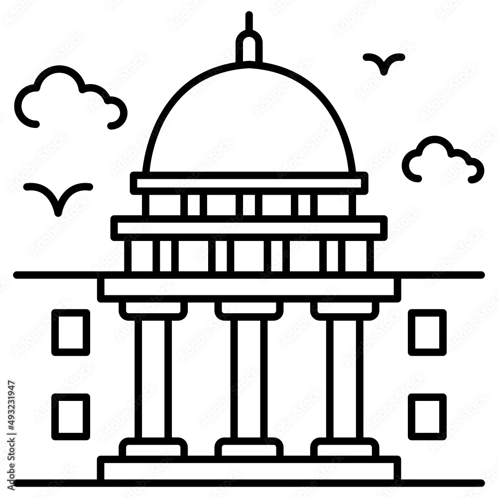 US Capitol building in Washington Concept, National landmark Dome clouds Vector Icon Design, American culture and tradition Symbol, United States Social Sign, US Art and literature Stock illustration