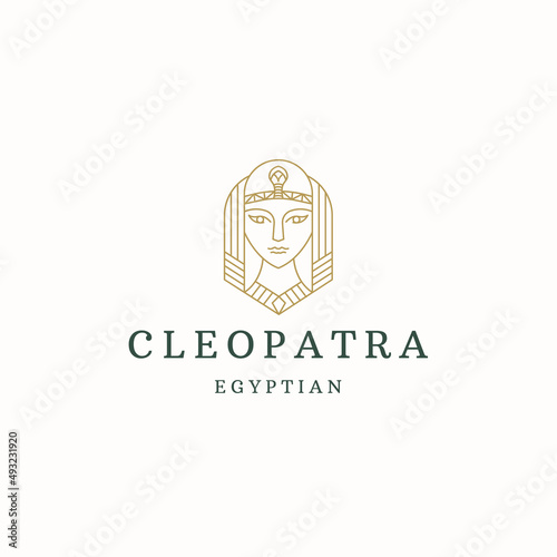 Cleopatra queen of egypt line style logo icon design template flat vector