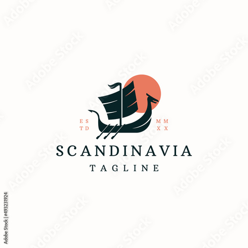 Viking ship logo icon design template flat vector