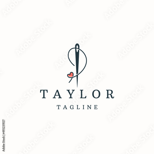 sewing needle and thread logo icon design template flat vector