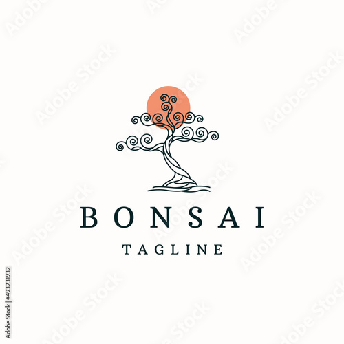 Bonsai plant tree logo icon design template flat vector