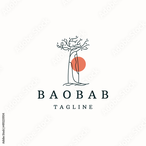 Fototapete Baobab tree logo icon design template flat vector