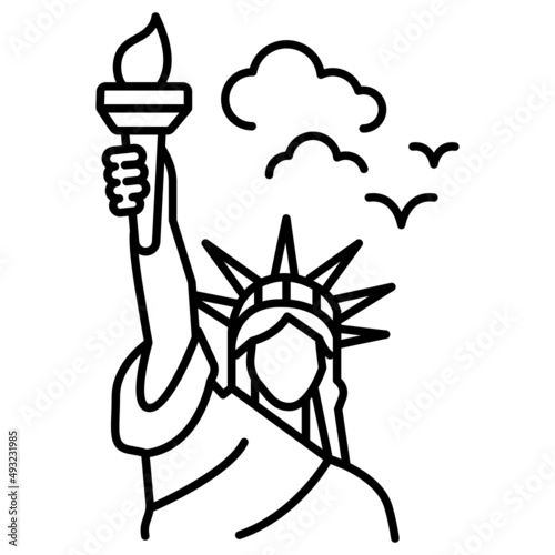 Statue of Liberty National Monument with clouds Concept, Famous Landmark Vector Icon Design, American culture and traditions Symbol, United States Social Sign, US Art and literature Stock illustration