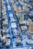 冬の早朝に空から見た札幌市大通公園