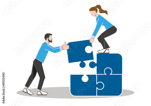 people connecting puzzle elements vector illustration