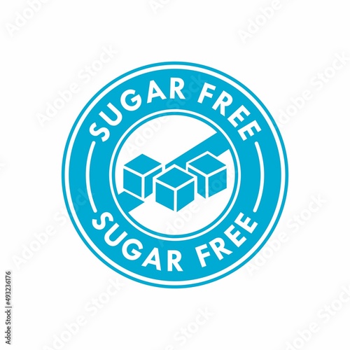 Sugar free logo design template illustration. Vector sugar cubes in circle icon for no sugar added product package design
