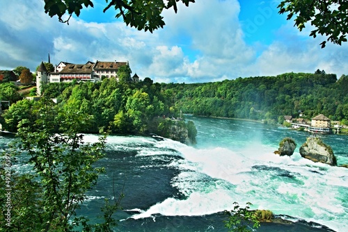 Switzerland-a view of the Rhine Falls and the Laufen Castle