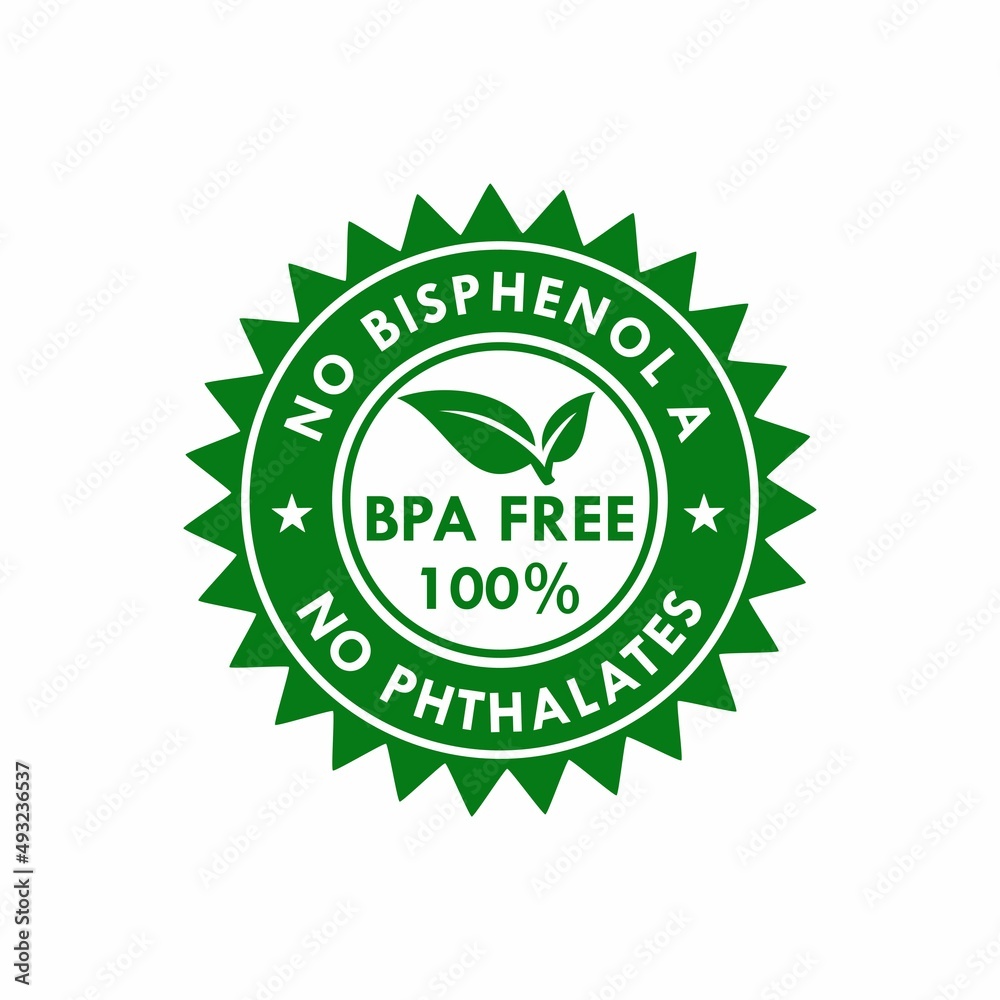 BPA free logo template illustration. No phthalates and no bisphenol, safe food package stamp, check mark and green leaf BPA free logo template illustration. No phthalates and no bisphenol, safe food package stamp, check mark and green leaf