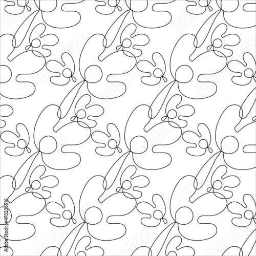 Bird with a Flower in Beak. Hand Draw Line Vetor