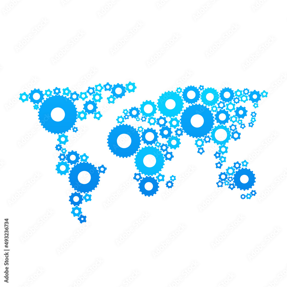 Gear world map vector illustration isolated on white background Gear world map vector illustration isolated on white background