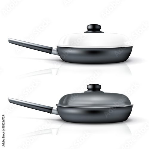 Frying pan set vector illustration isolated on white background