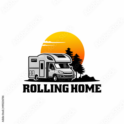 RV - motor home - camper van - caravan logo vector	