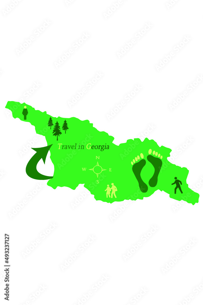 Georgian map illustration, travel to Georgia, white background
