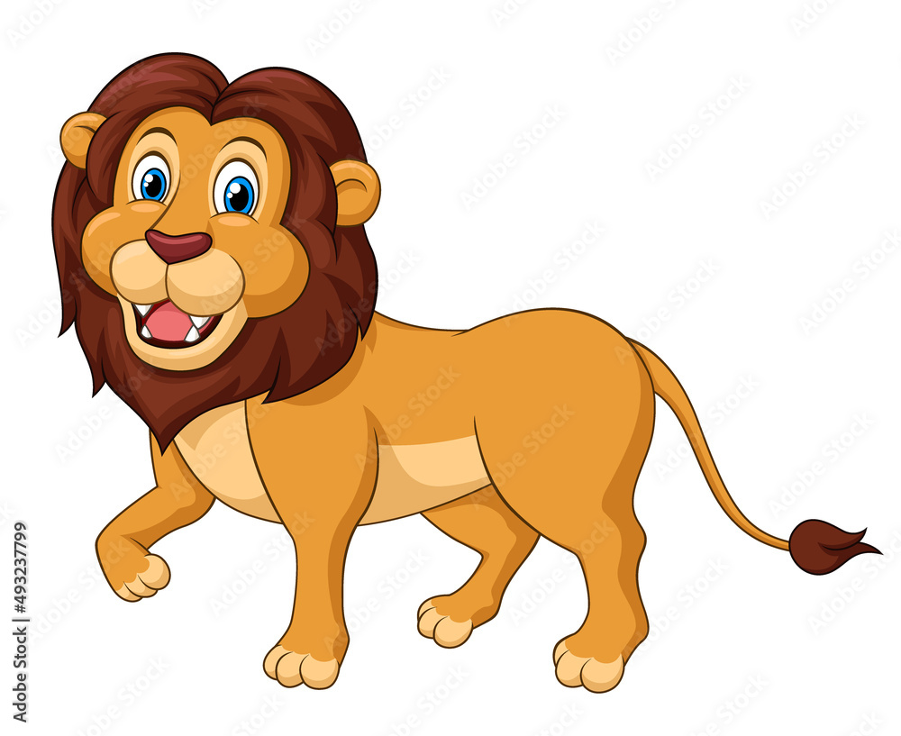 Obraz premium Adorable lion walking cartoon. Vector Illustration