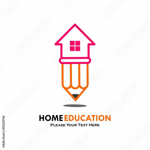 Home education logo design template illustration. there are pencil with home. suitable for education