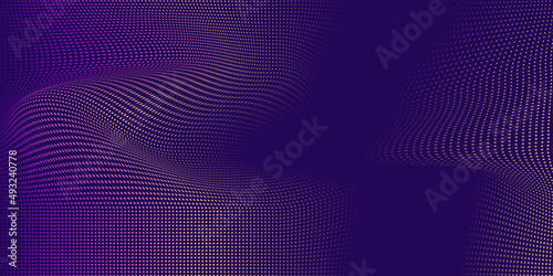 Wave of particles on dark background. Technology backdrop. Pattern for presentations