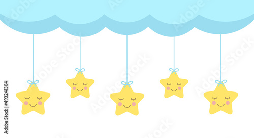 Childrens mobile nighttime border. Sleep flat vector drawing for childres party photo