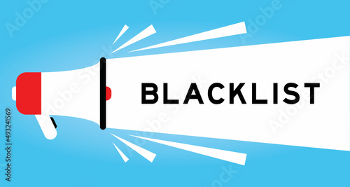 Color megphone icon with word blacklist in white banner on blue background
