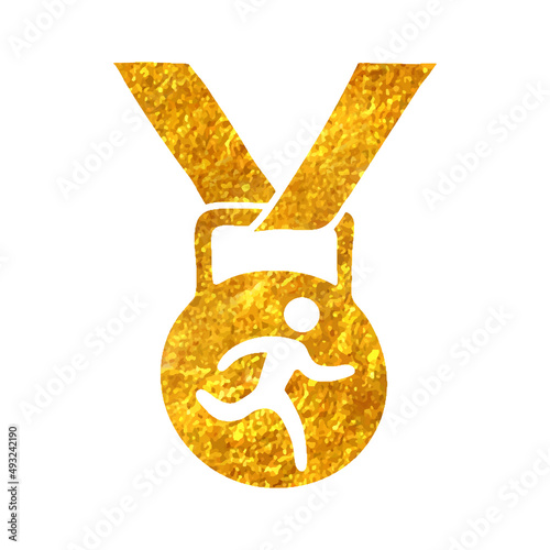 Hand drawn gold foil texture icon Athletic medal