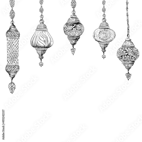 Oriental mosaic lamp. Hand drawn sketch. Vector illustration.