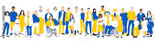 Ukrainian people stand side by side together. 