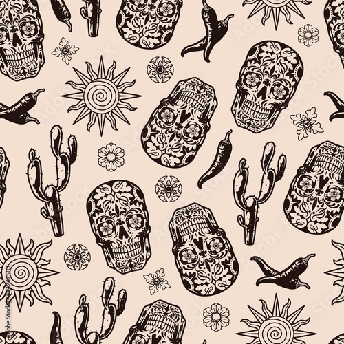Mexican vintage pattern with sugar skull